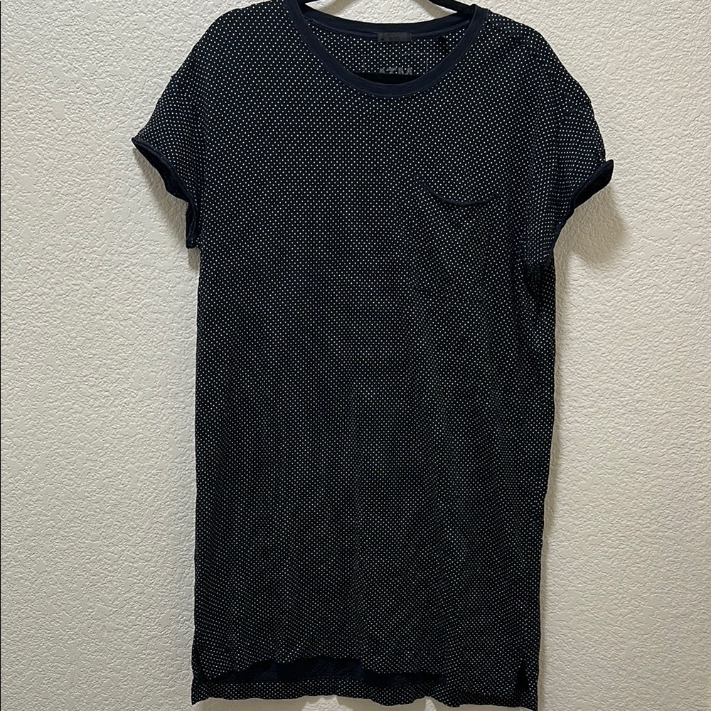 ATM Anthony Thomas Melillo Navy and White Polka Dot Top